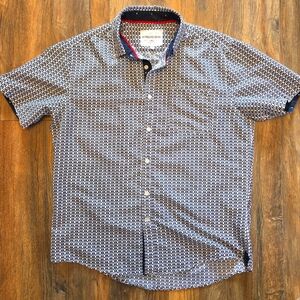 Telephone Pattern Navy Geometric Short Sleeve Shirt NWOT